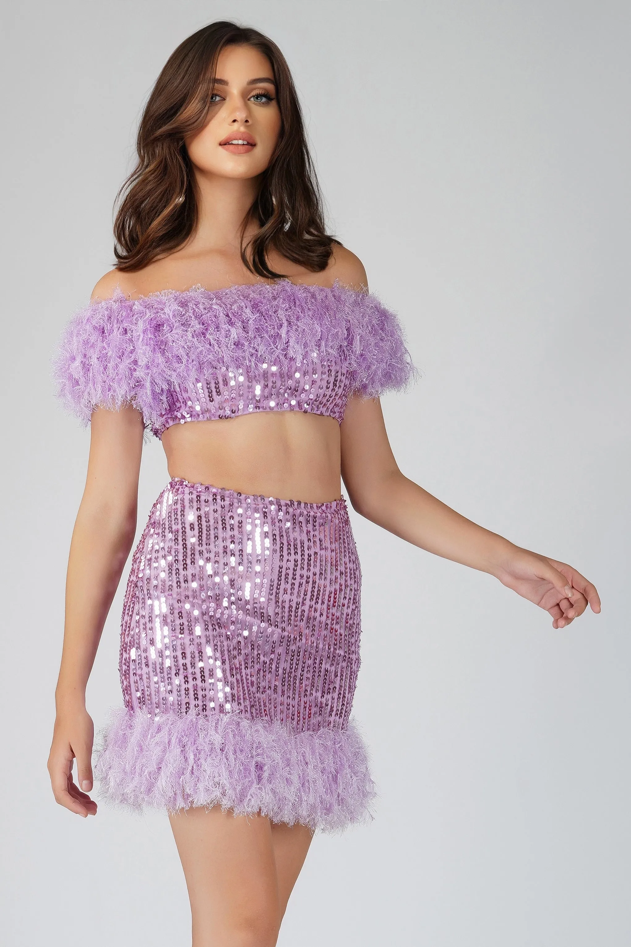 Zuri Sequin Lilac Purple Feather Top