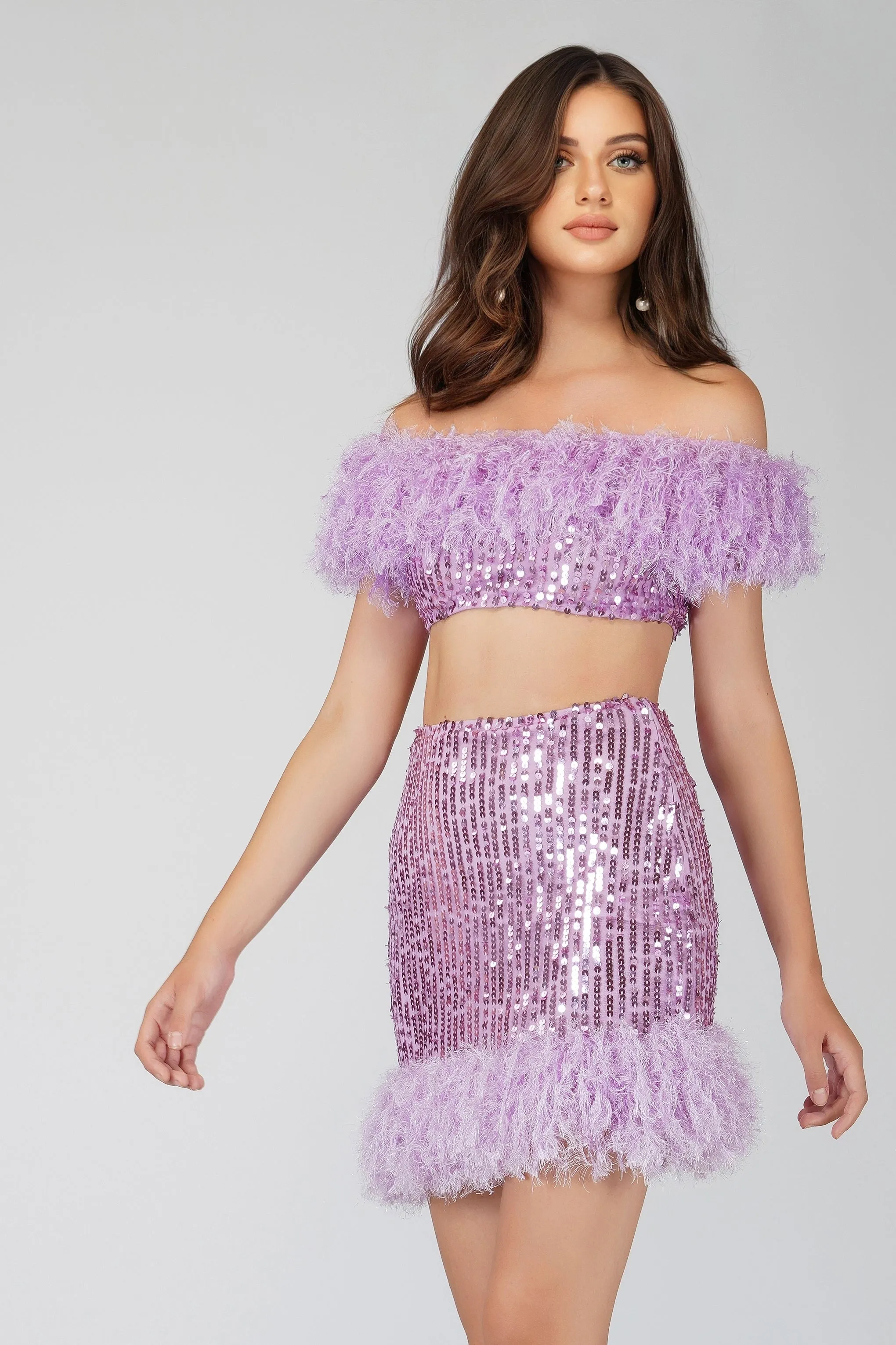 Zuri Sequin Lilac Purple Feather Top