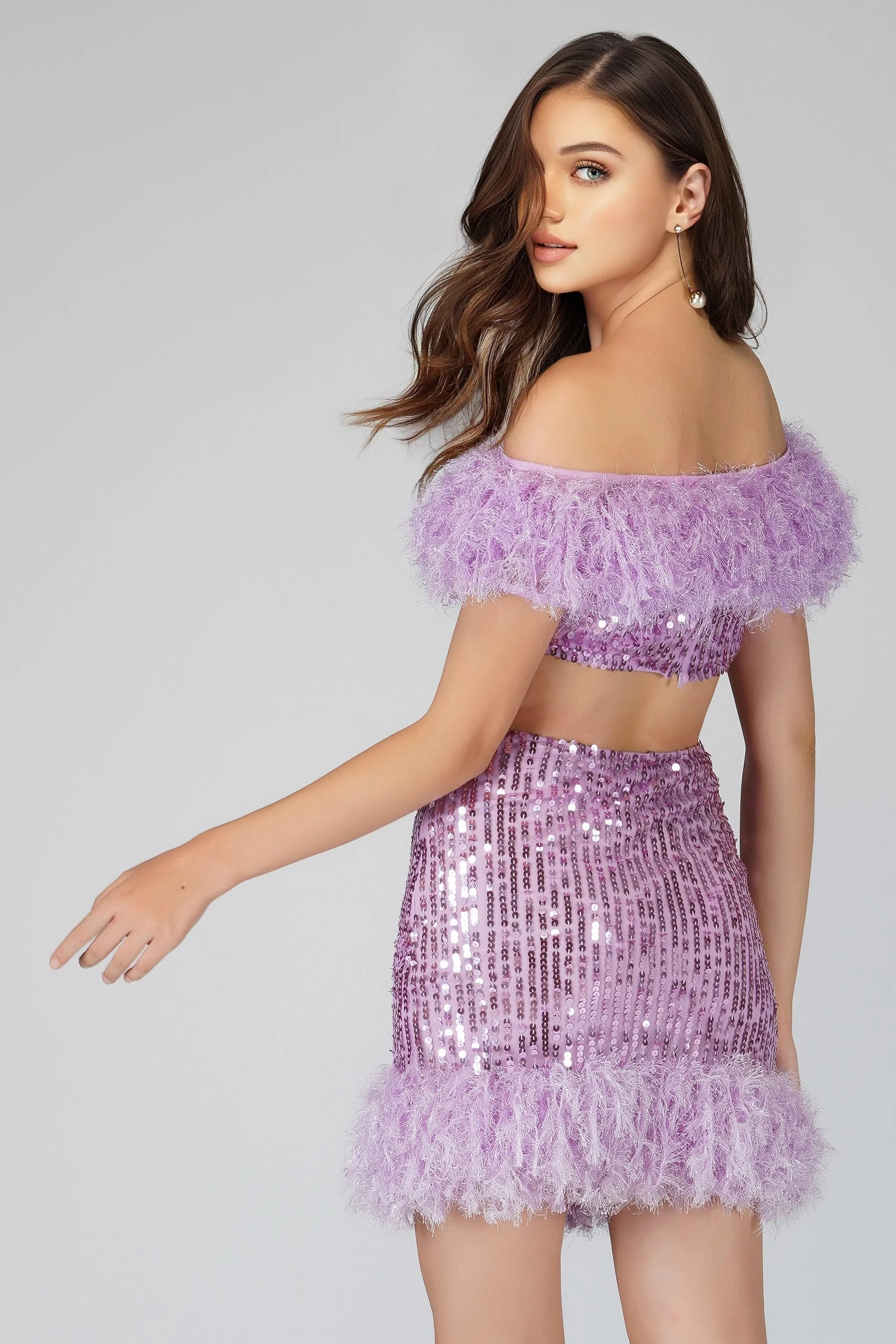 Zuri Sequin Lilac Purple Feather Top